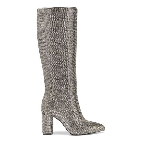 INC Womens Silver Rhinestone Pointed Toe Block Heel Zip-Up Heeled Boots 6.5 - Picture 2 of 4